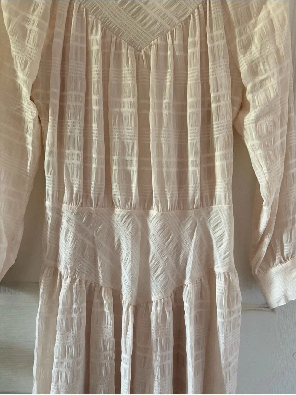 Coach Cream Plaid Long Sleeves Yoke Dress Size 0 NWT